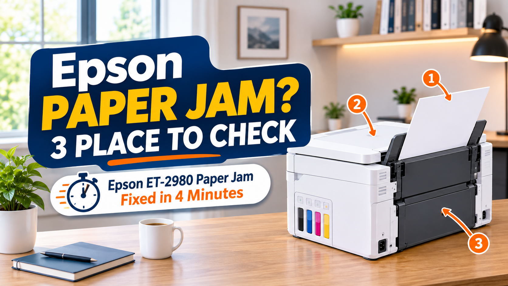 Removing the rear cover of an Epson ET-2980 to clear a paper jam