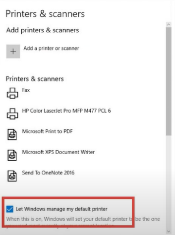 Let Windows Manage My Default Printer