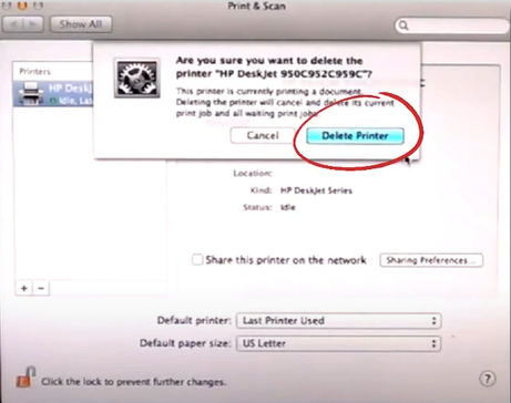 tap on the delete printer option