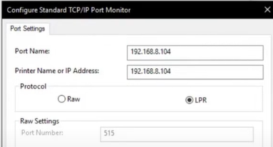 verify the printer IP address and port name