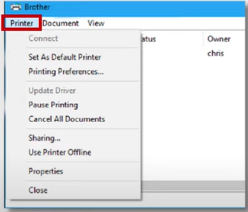 Tap on the Printer menu on the prompted window