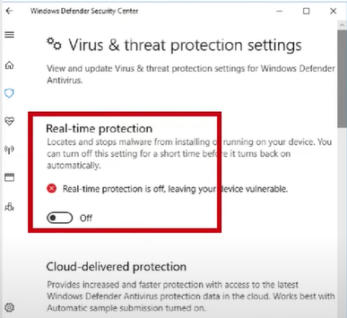 Turn off the Real-time protection